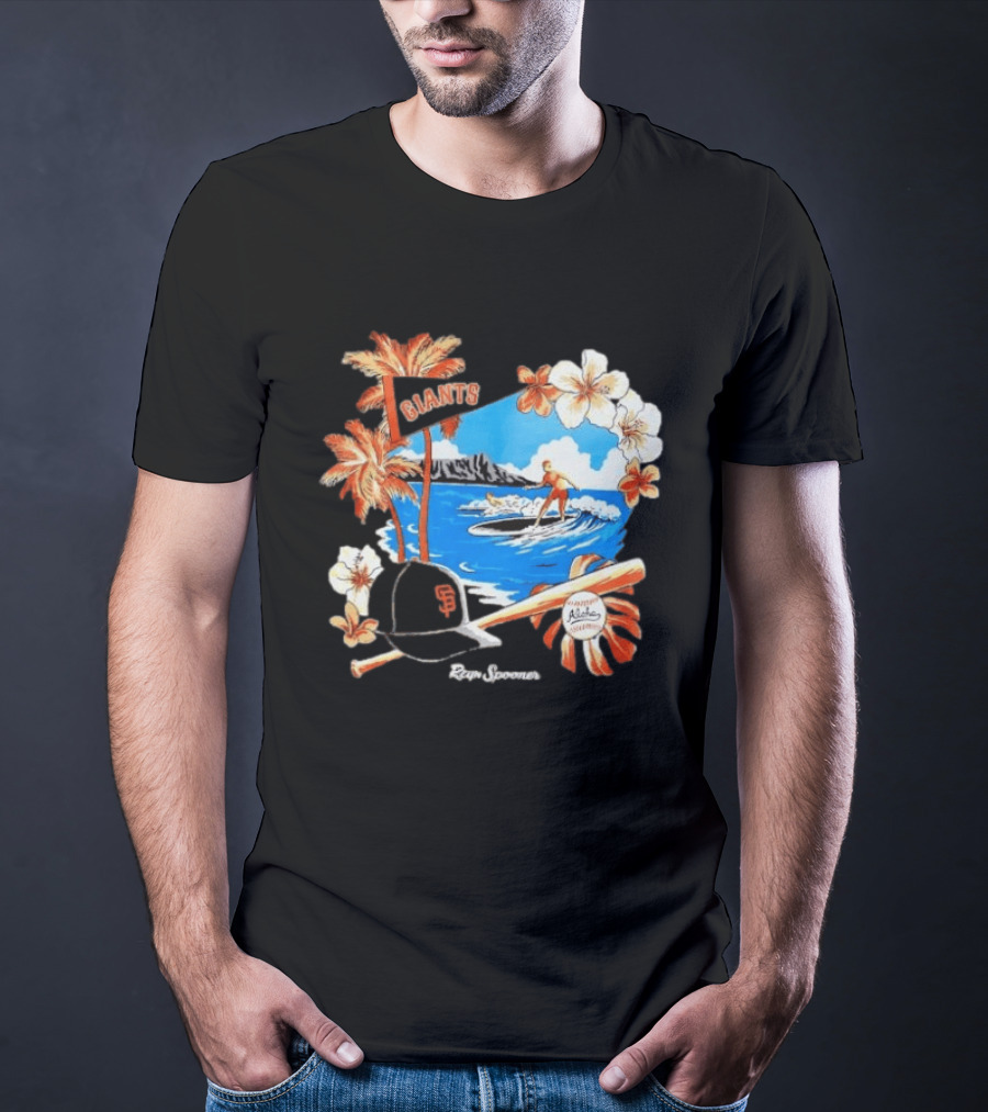 Giants Reyn Spooner Aloha Baseball Beach Surfing Floral Scene T-Shirt