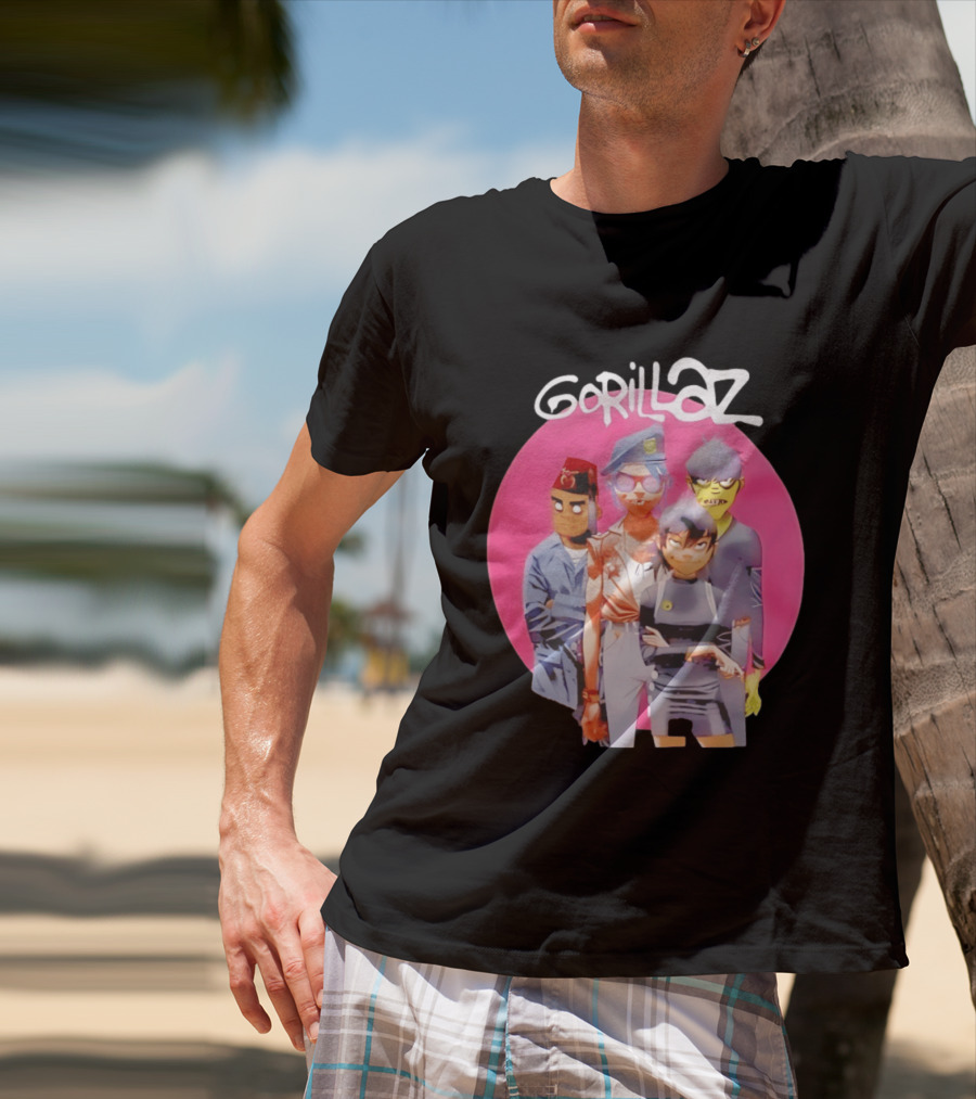 Gorillaz Humanz Group Characters On Pink T-Shirt