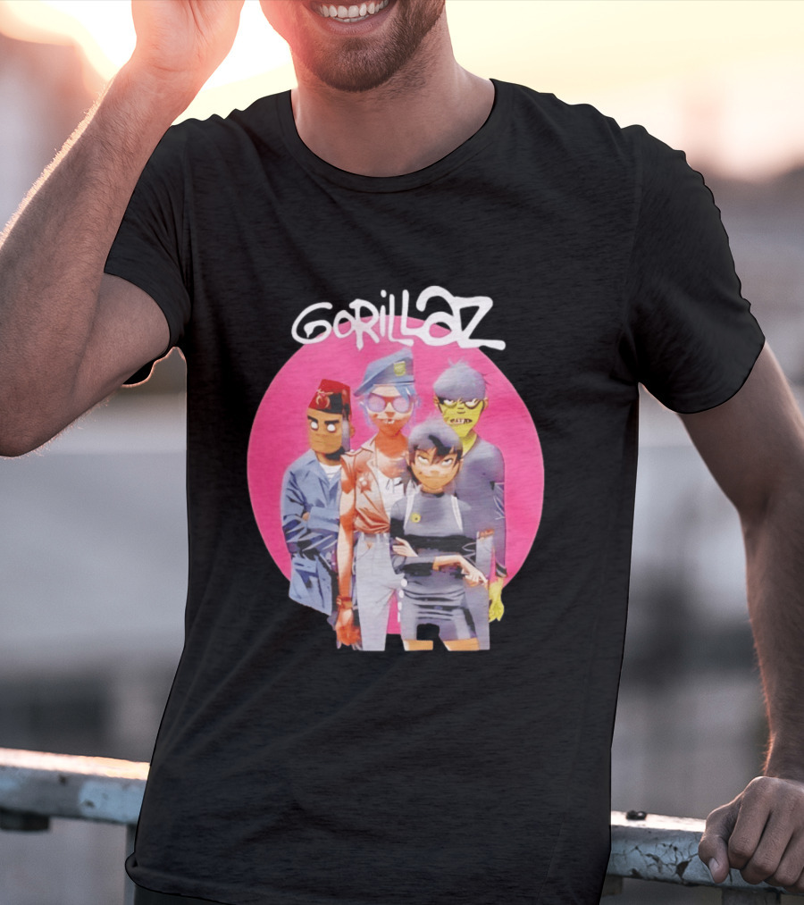 Gorillaz Humanz Group Characters On Pink T-Shirt