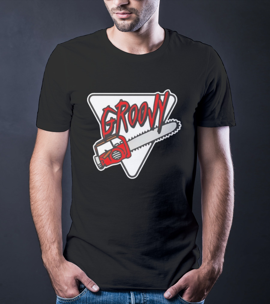 Groovy Chainsaw Retro Graphic Triangular T-Shirt