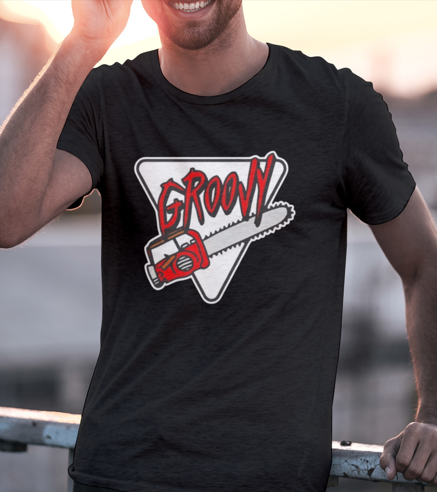 Groovy Chainsaw Retro Graphic Triangular T-Shirt