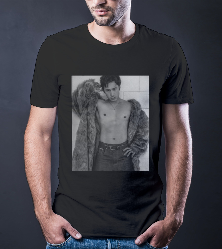 Hudson Williams Bold Fur Coat Statement With Classic Denim T-Shirt