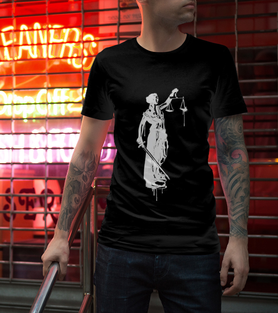 Blindfolded Justice Holding Scales And Sword T-Shirt