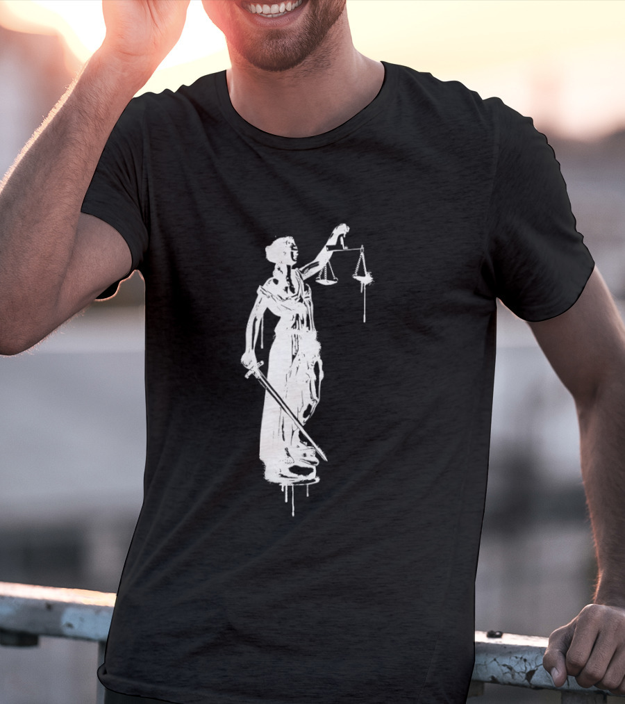 Blindfolded Justice Holding Scales And Sword T-Shirt