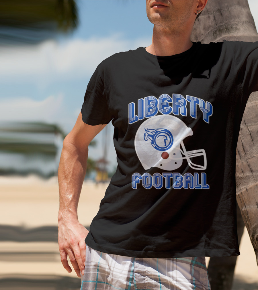 Liberty Football Helmet Flames Icon Blue T-Shirt
