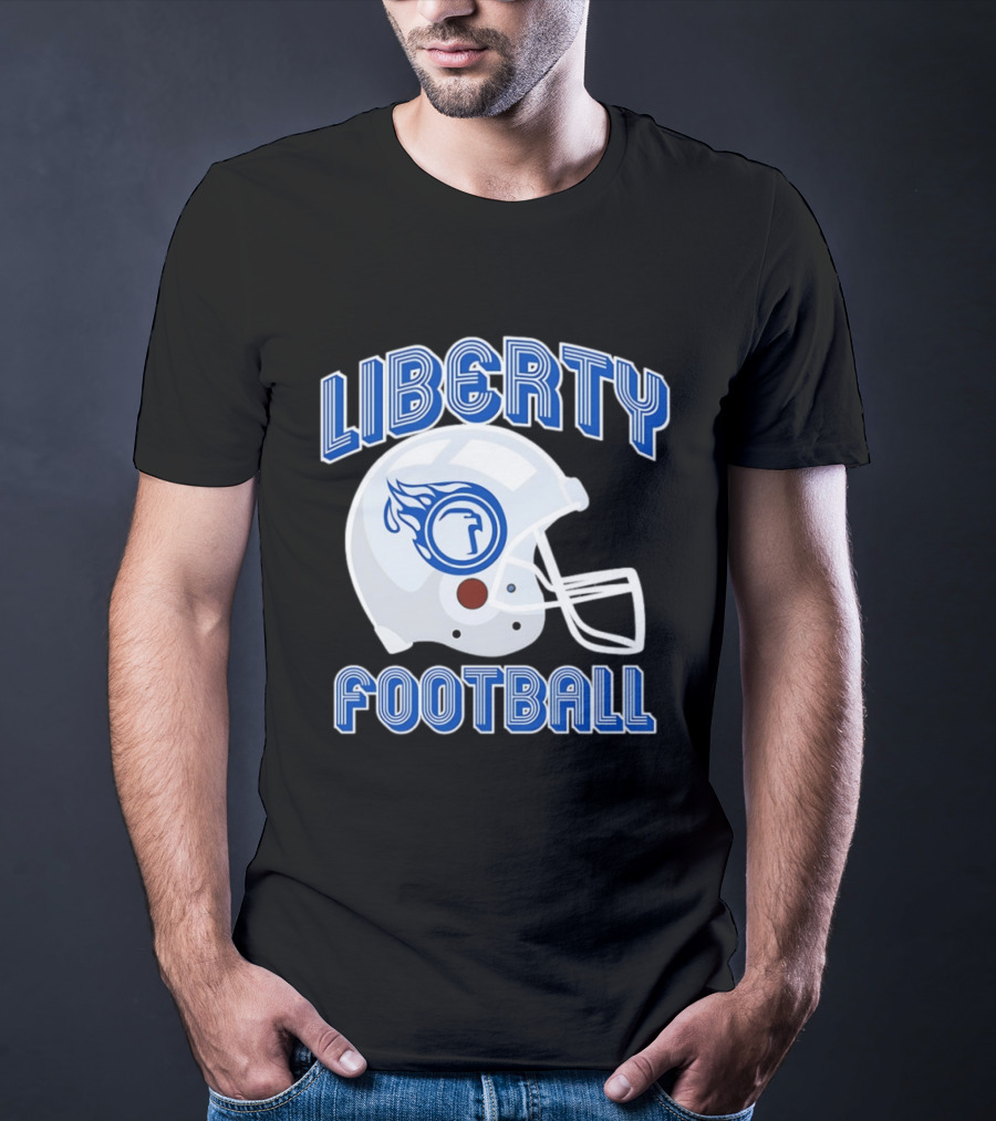 Liberty Football Helmet Flames Icon Blue T-Shirt