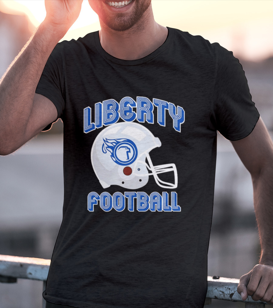 Liberty Football Helmet Flames Icon Blue T-Shirt