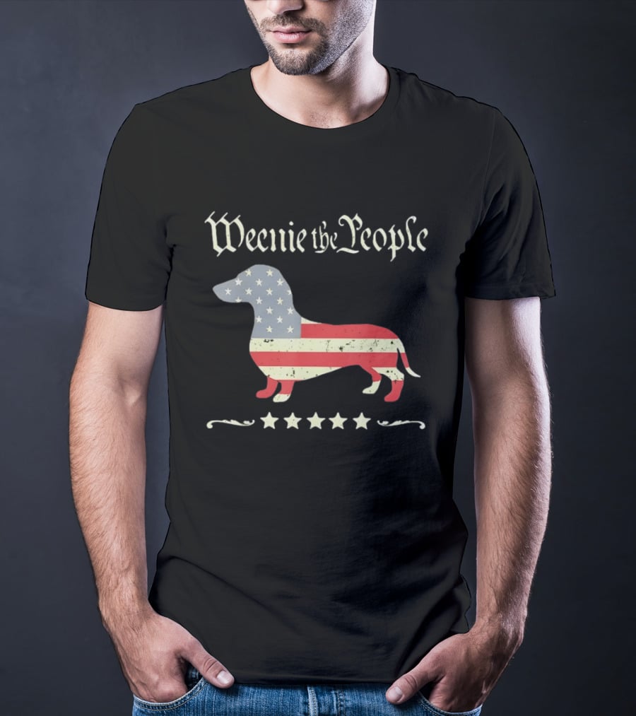 Weenie The People Dachshund American Flag Stars Patriotic Dog T-Shirt