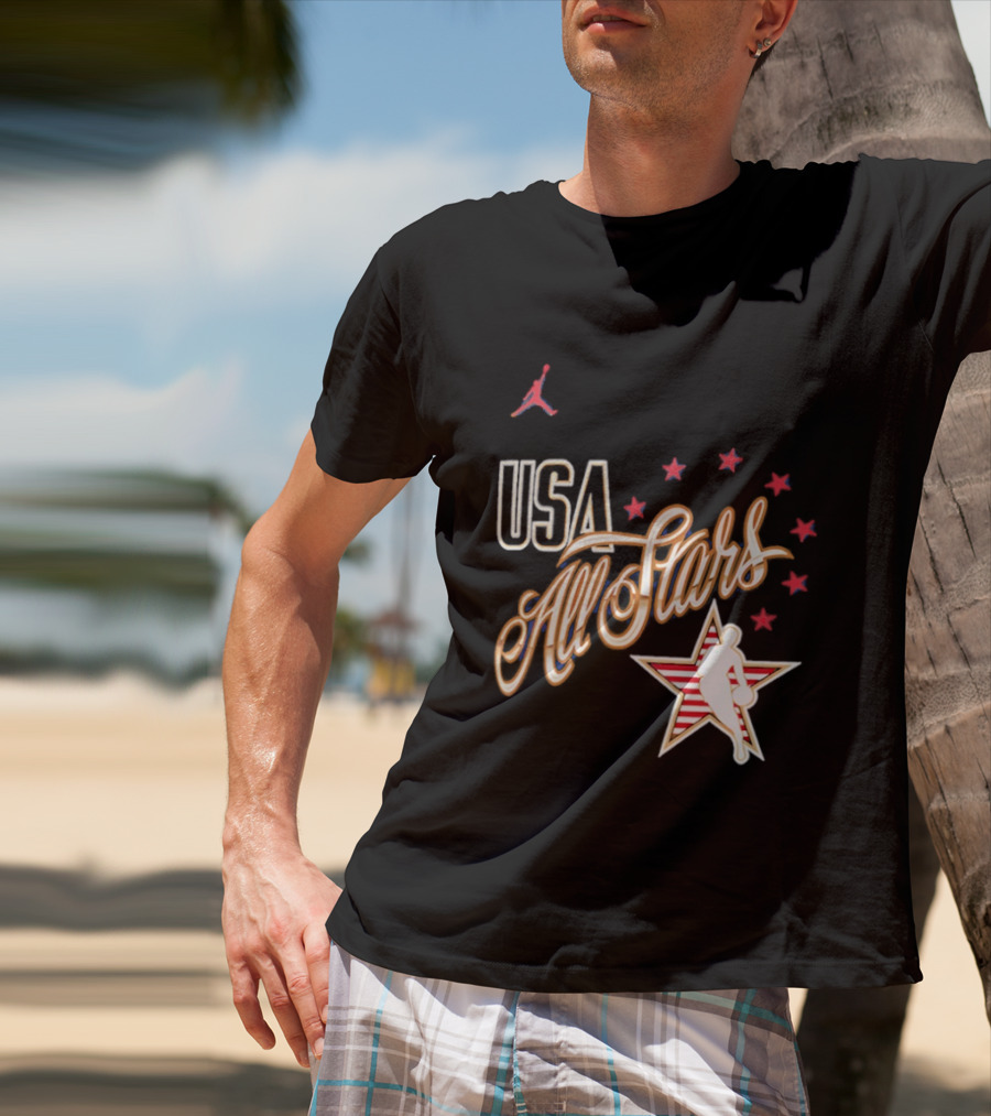 USA All Stars Basketball Red Stars Patriotic T-Shirt