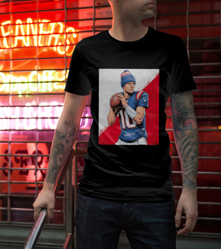 New England Patriots Number 10 Quarterback Throwing Football Beanie T-Shirt