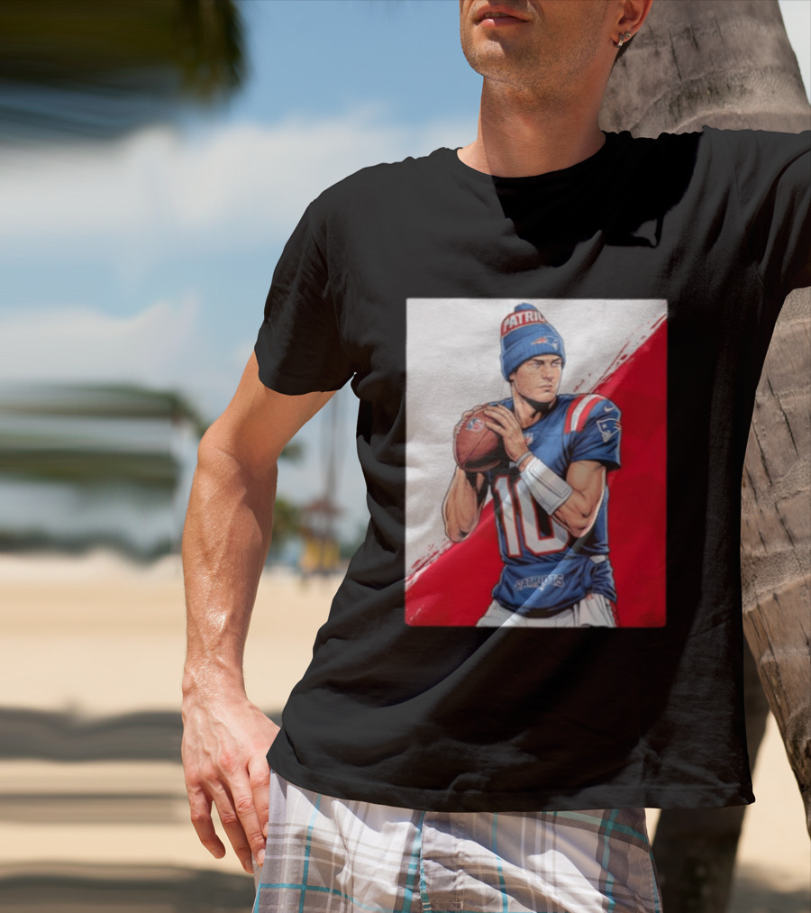 New England Patriots Number 10 Quarterback Throwing Football Beanie T-Shirt