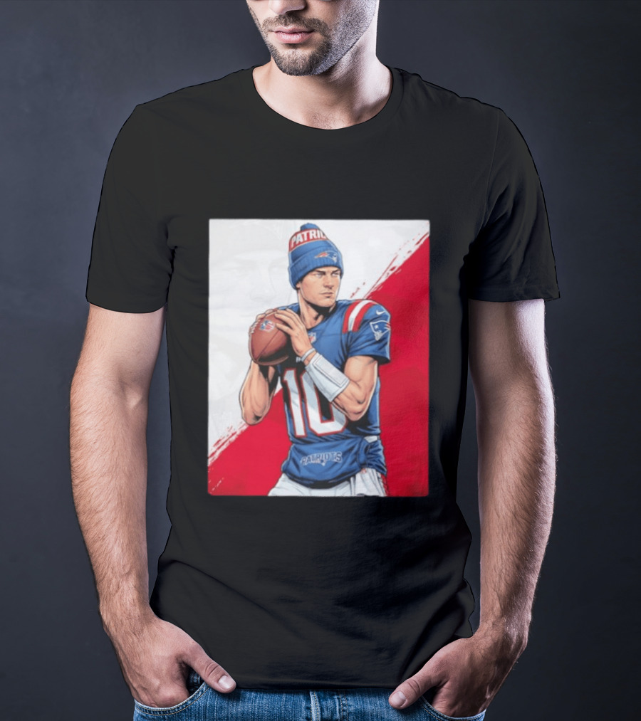 New England Patriots Number 10 Quarterback Throwing Football Beanie T-Shirt