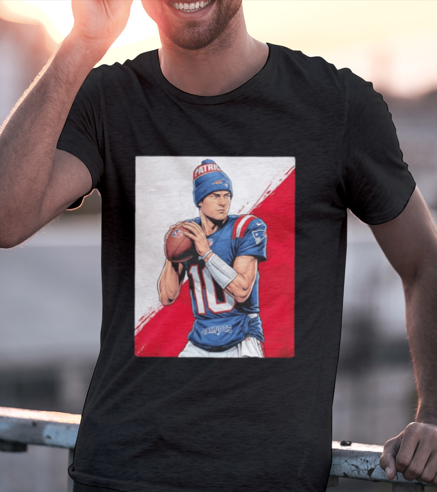 New England Patriots Number 10 Quarterback Throwing Football Beanie T-Shirt