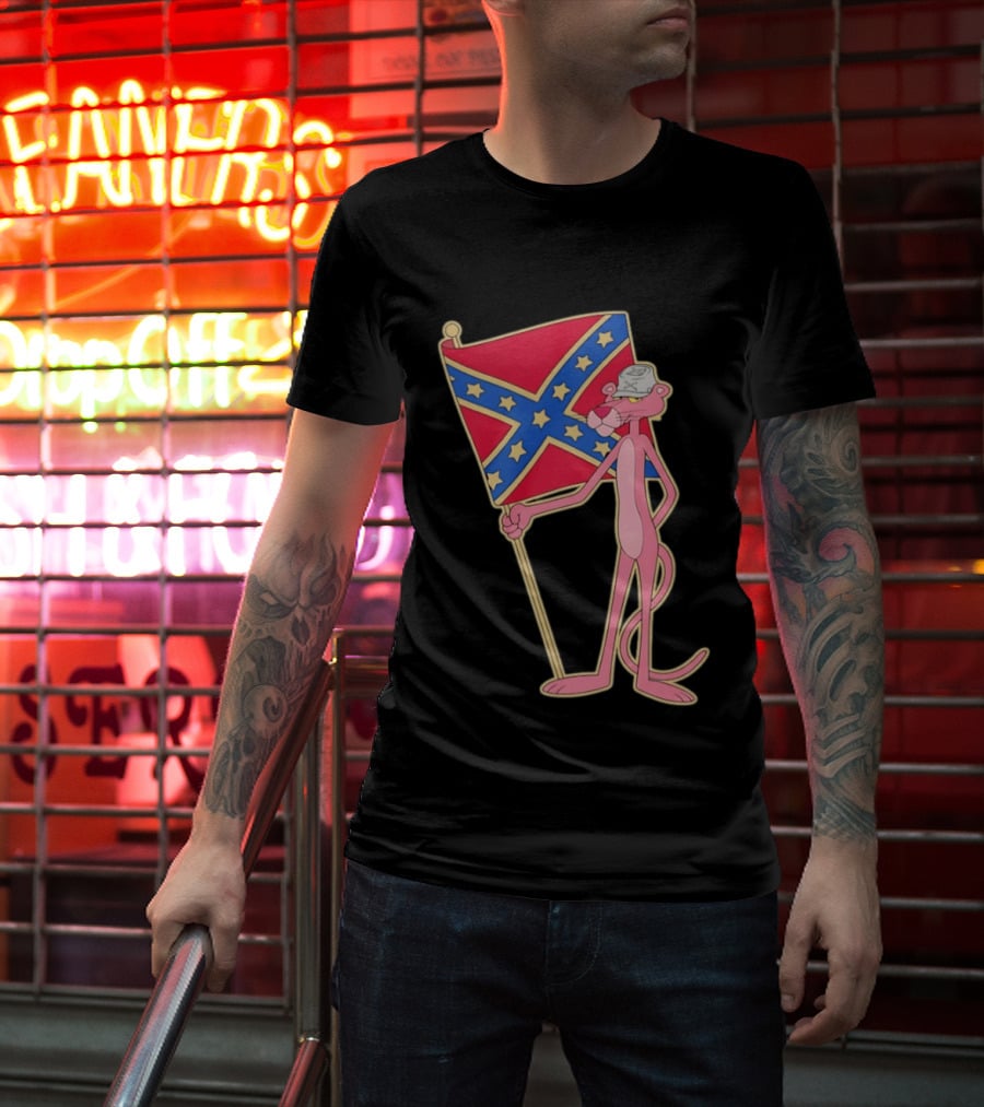 Pink Panther Holding Confederate Flag T-Shirt