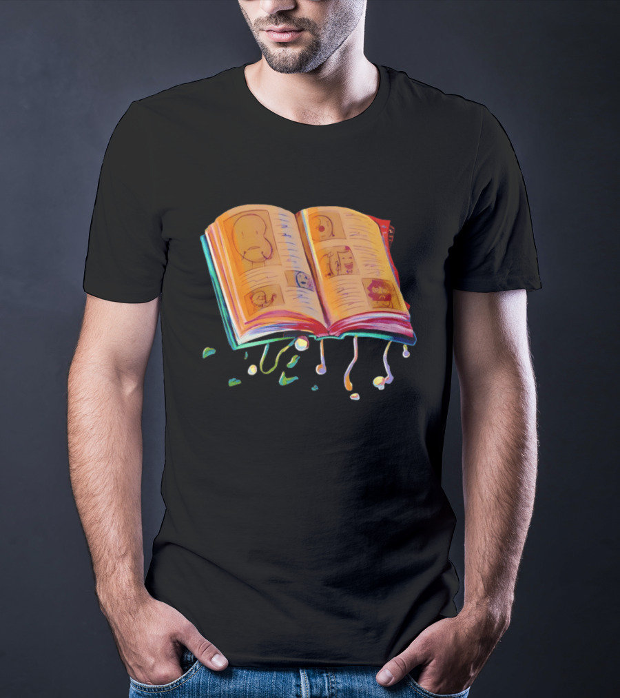 Sacri Book Open Pages With Expressive Faces Illustrations T-Shirt