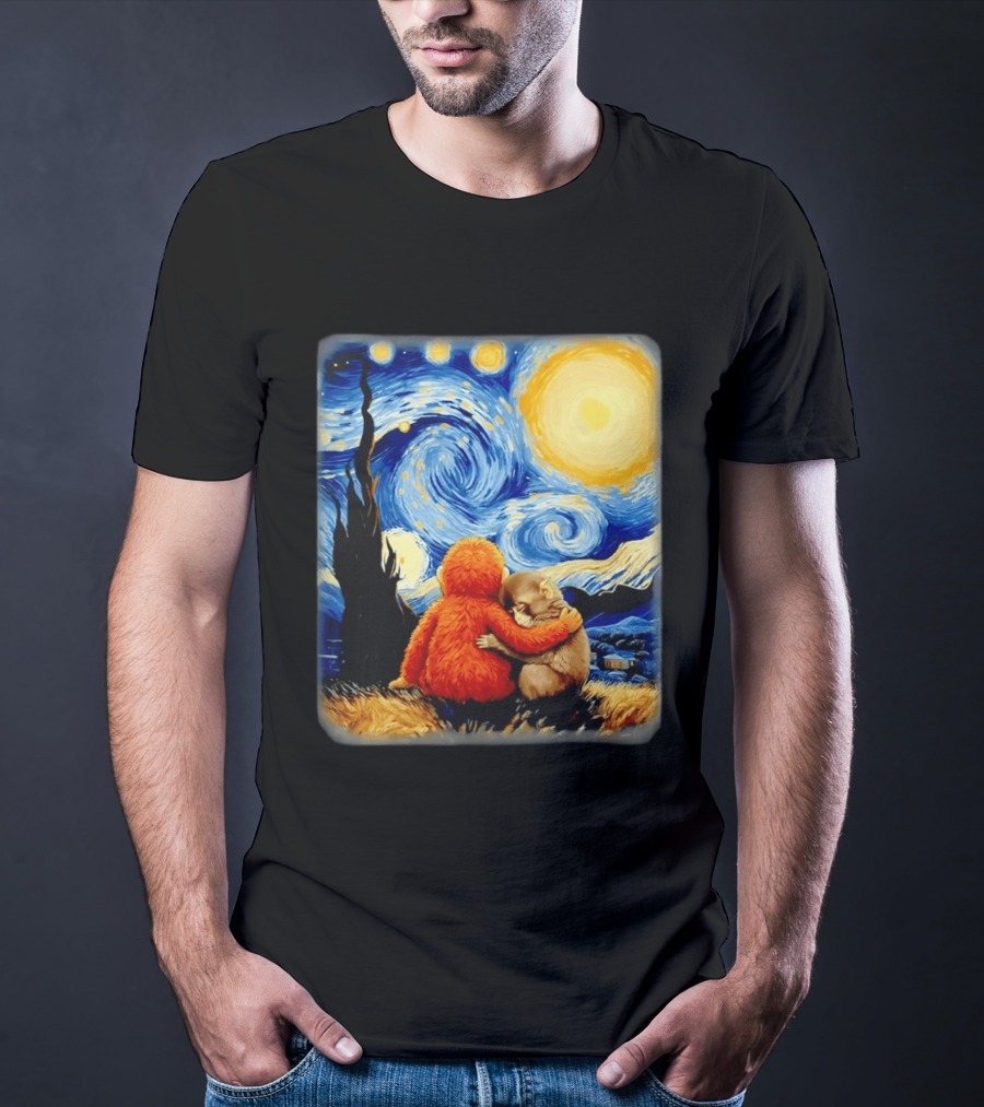 Punch Kun Panchi Kun Van Gogh Monkey Punch Starry Night Hugging Scene T-Shirt