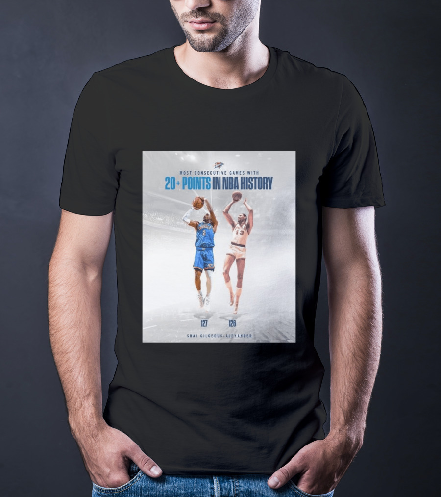 Shai Gilgeous Alexander OKC Thunder Most Consecutive Games With 20+ Points In NBA History 127 T-Shirt