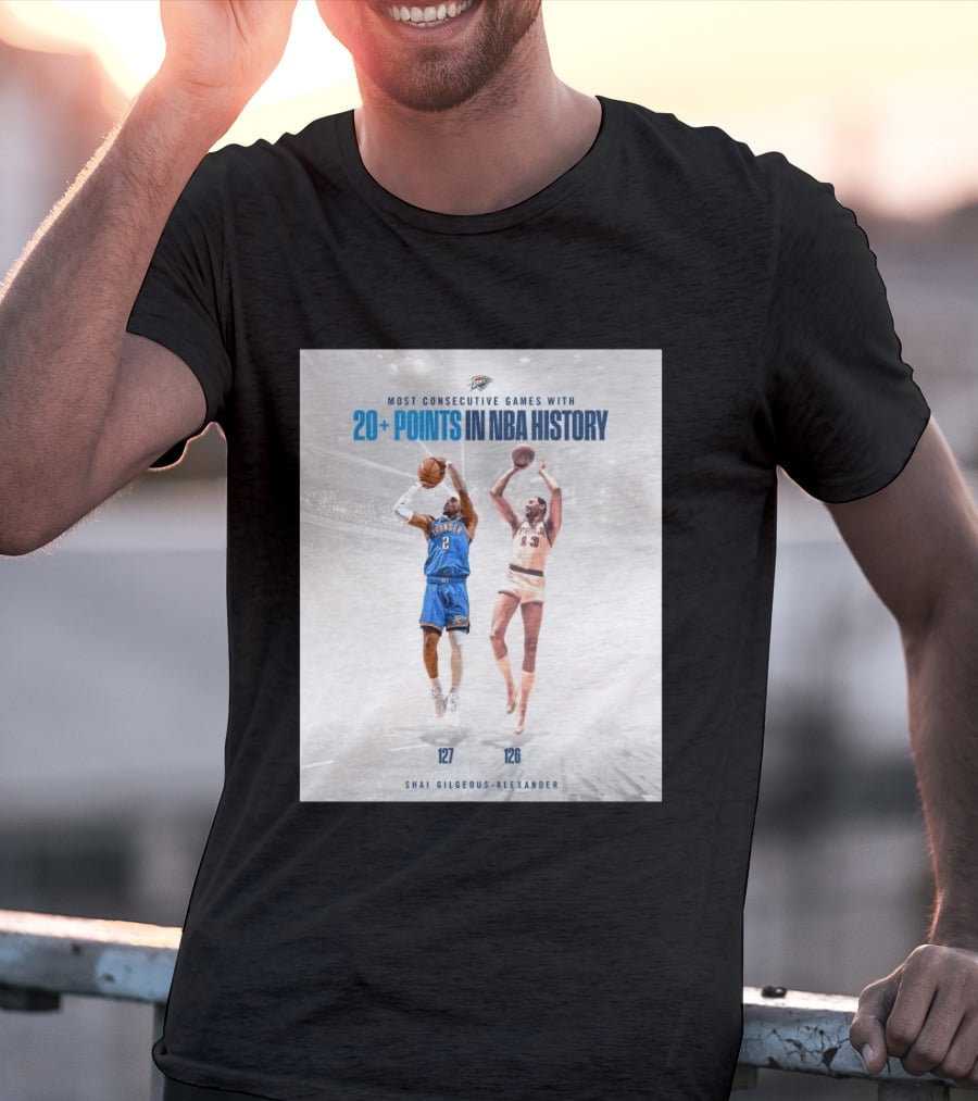 Shai Gilgeous Alexander OKC Thunder Most Consecutive Games With 20+ Points In NBA History 127 T-Shirt