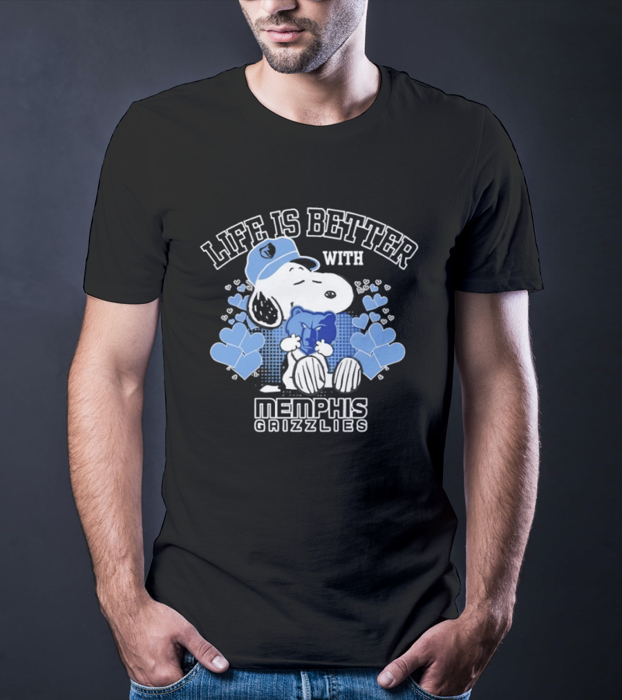 Life Is Better With Memphis Grizzlies Snoopy Holding Memphis Grizzlies T-Shirt