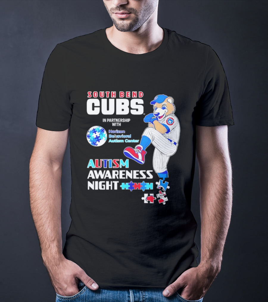 South Bend Cubs Autism Awareness Night Horizon Behavioral Autism Center Partnership T-Shirt