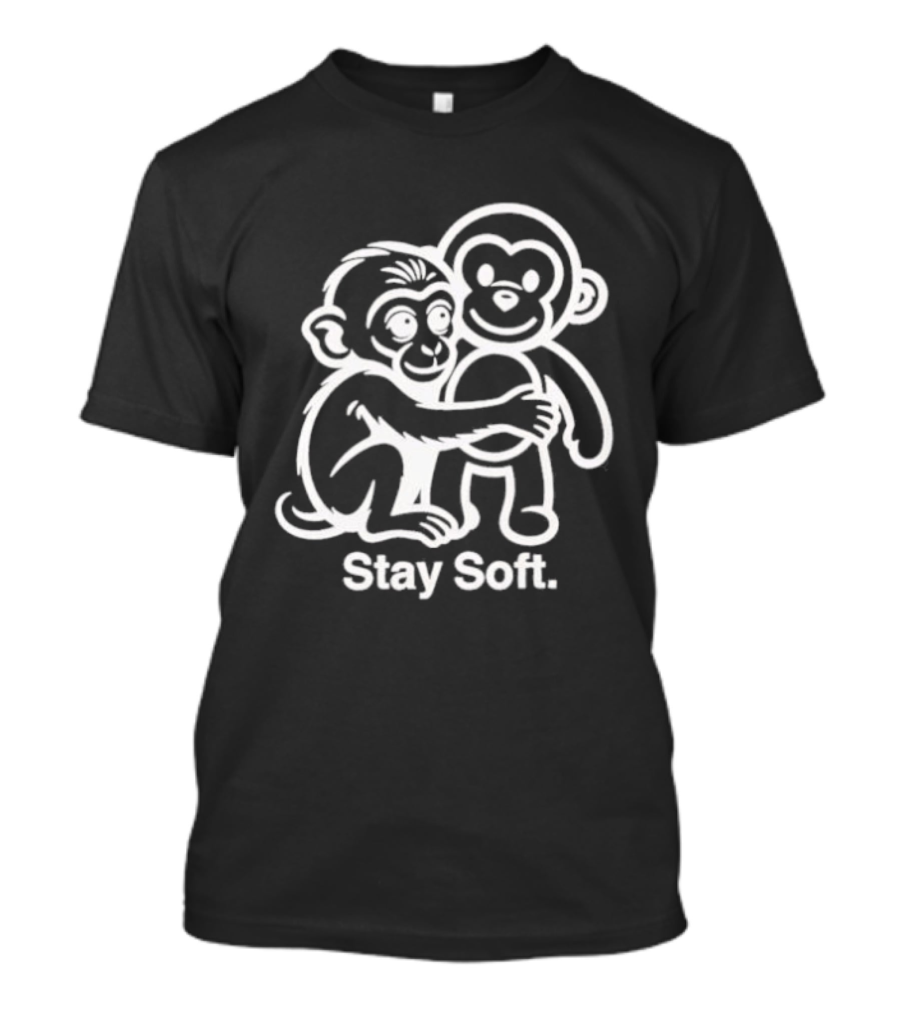 Stay Soft Monkey Hugging Monkey White Line T-Shirt