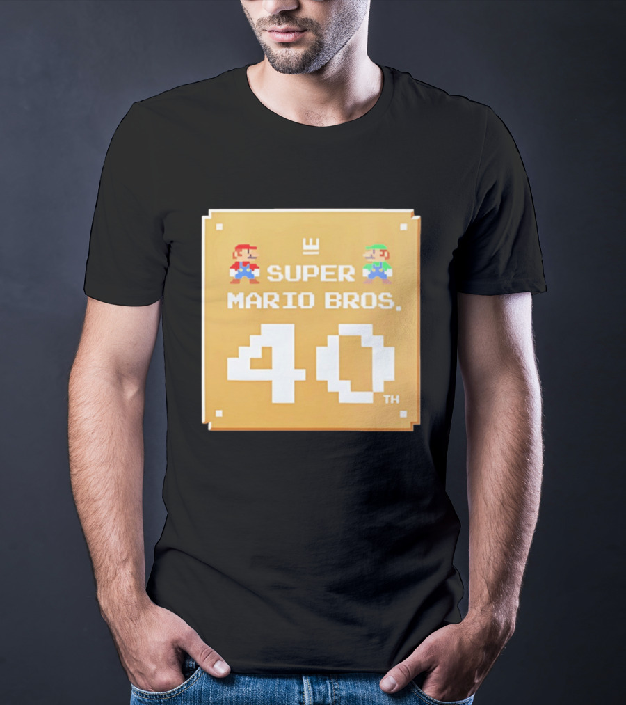 Super Mario Bros 40th Anniversary Mario Luigi Pixel T-Shirt