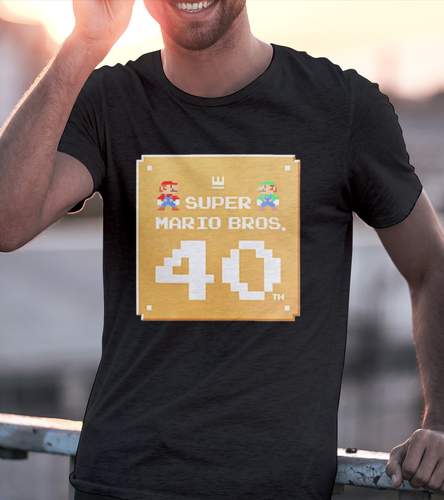Super Mario Bros 40th Anniversary Mario Luigi Pixel T-Shirt