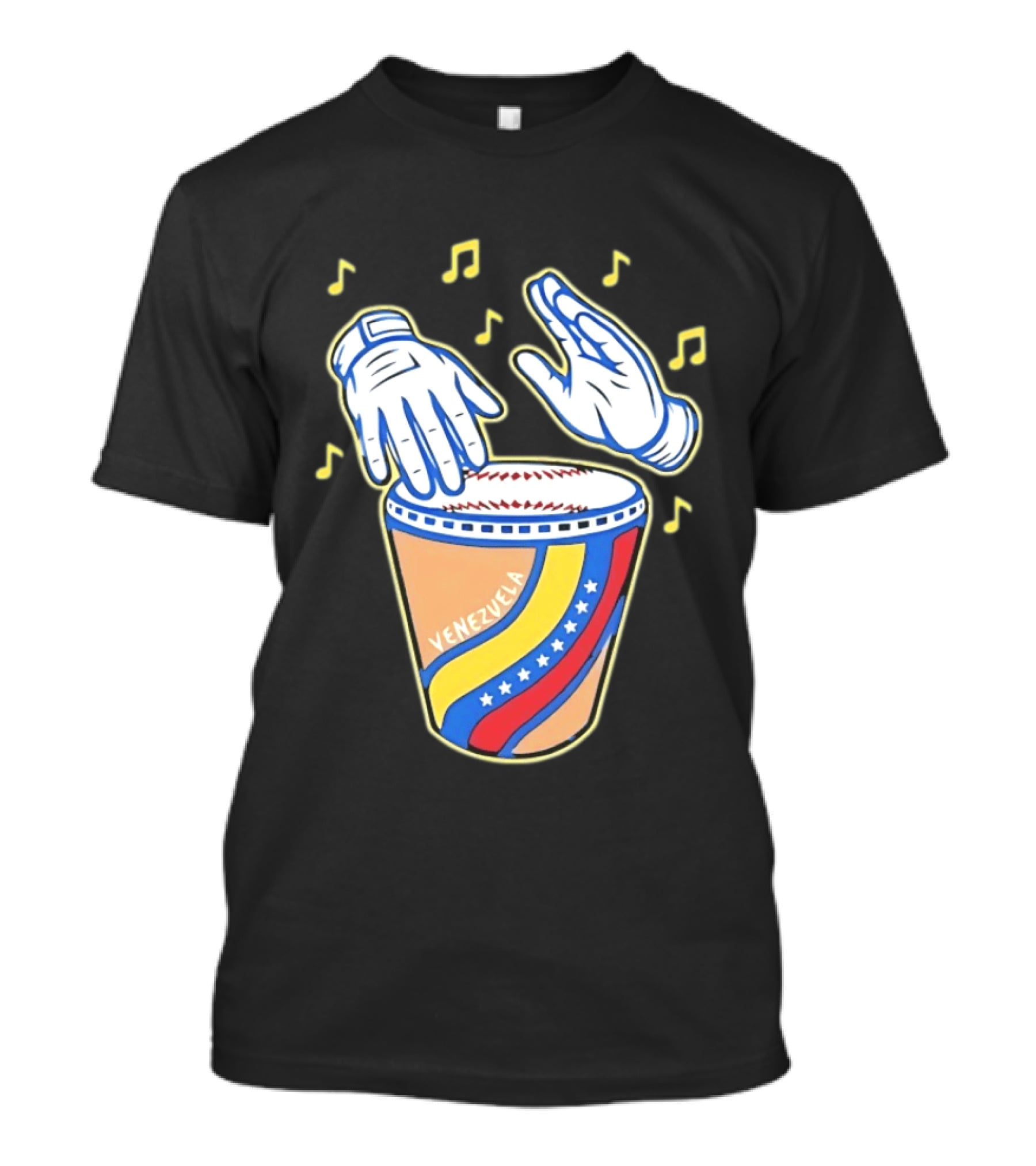 Venezuela Baseball Drum With Music Notes And Gloves T-Shirt