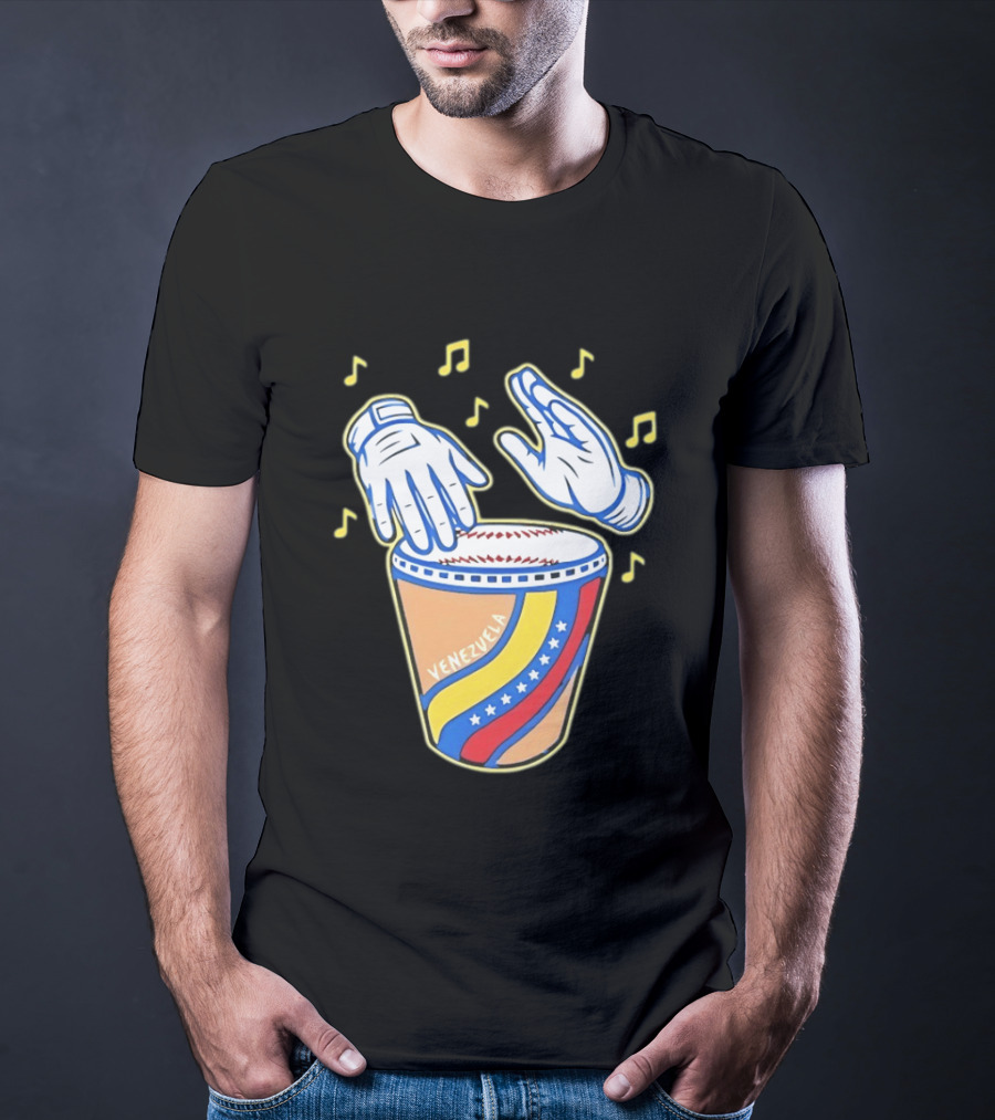 Venezuela Baseball Drum With Music Notes And Gloves T-Shirt