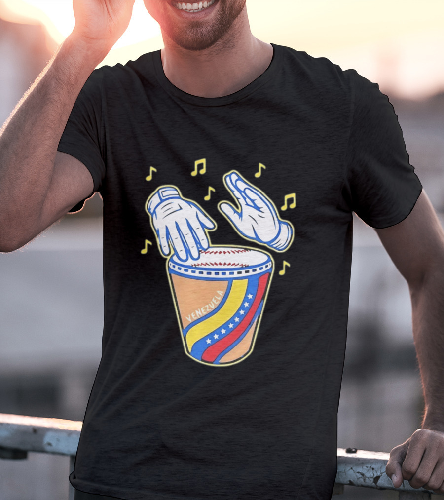 Venezuela Baseball Drum With Music Notes And Gloves T-Shirt