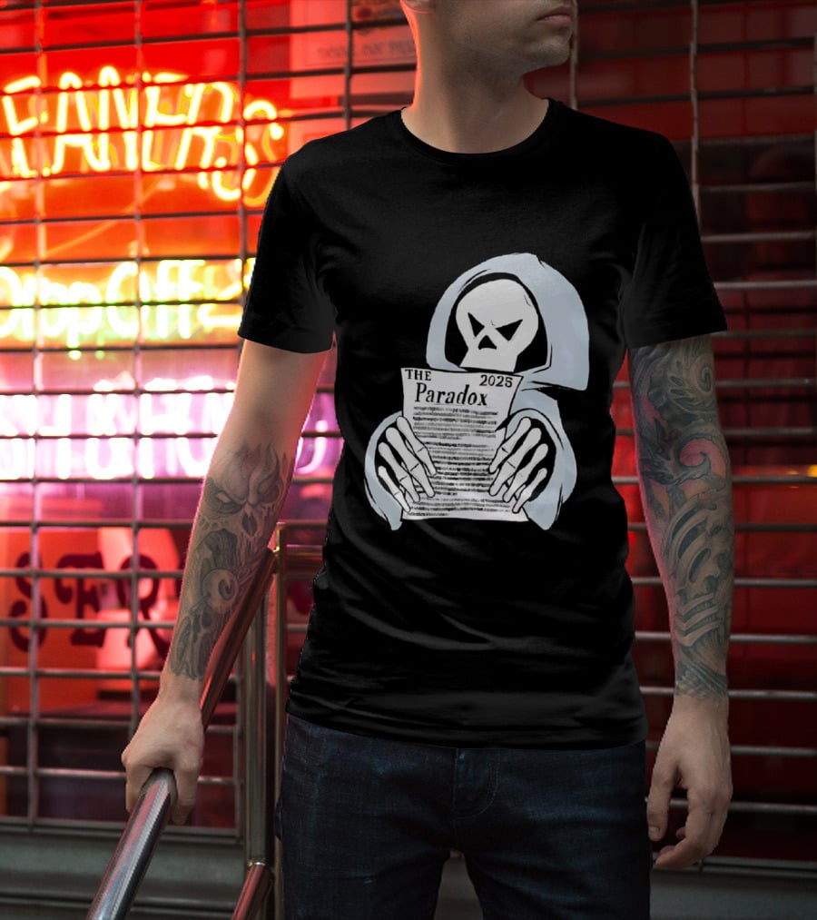 The Paradox Skull Grim Reaper Holding 2023 Newspaper T-Shirt