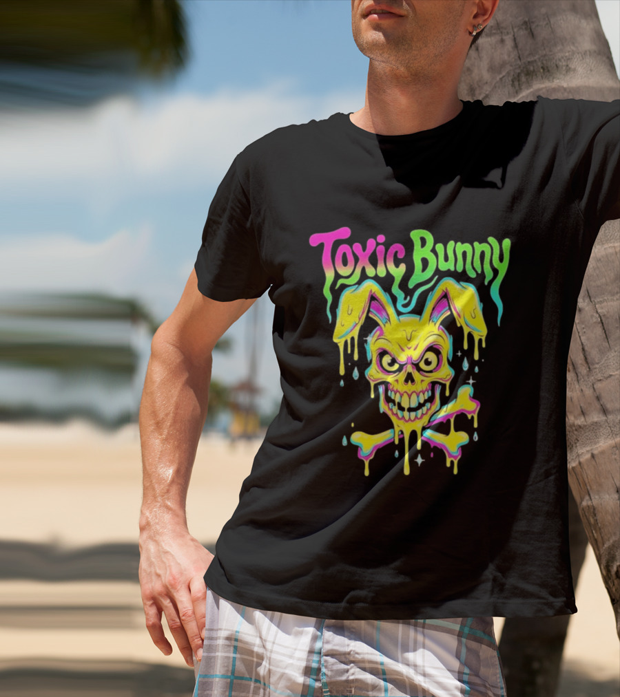 Toxic Bunny Dripping Skull Crossbones Neon T-Shirt