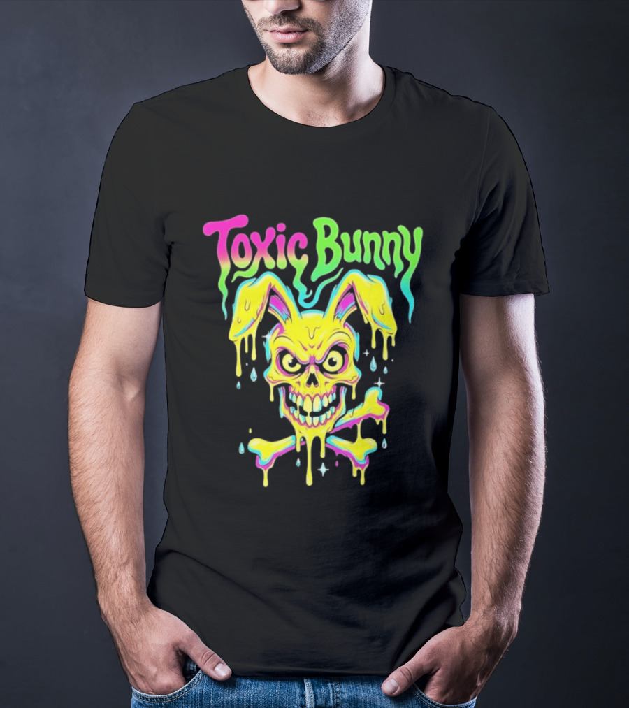 Toxic Bunny Dripping Skull Crossbones Neon T-Shirt