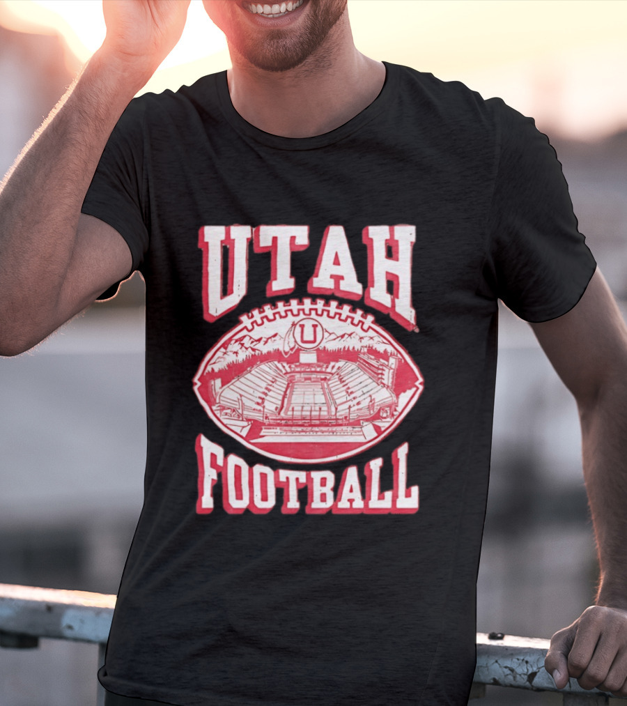 Utah Utes Football Stadium Illustration With Mountain T-Shirt