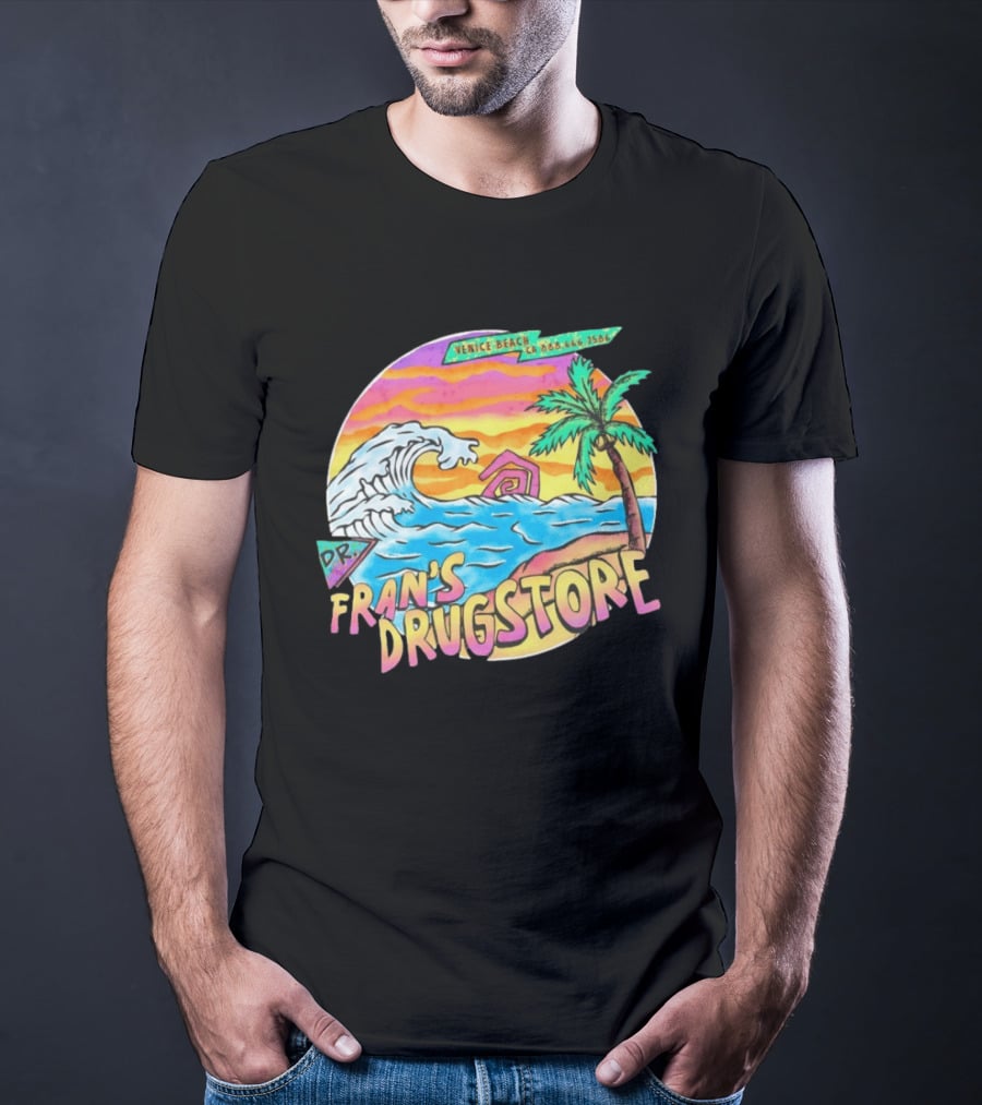 Venice Beach Dr. Fran's Drugstore Surf Wave Tropical Scene T-Shirt