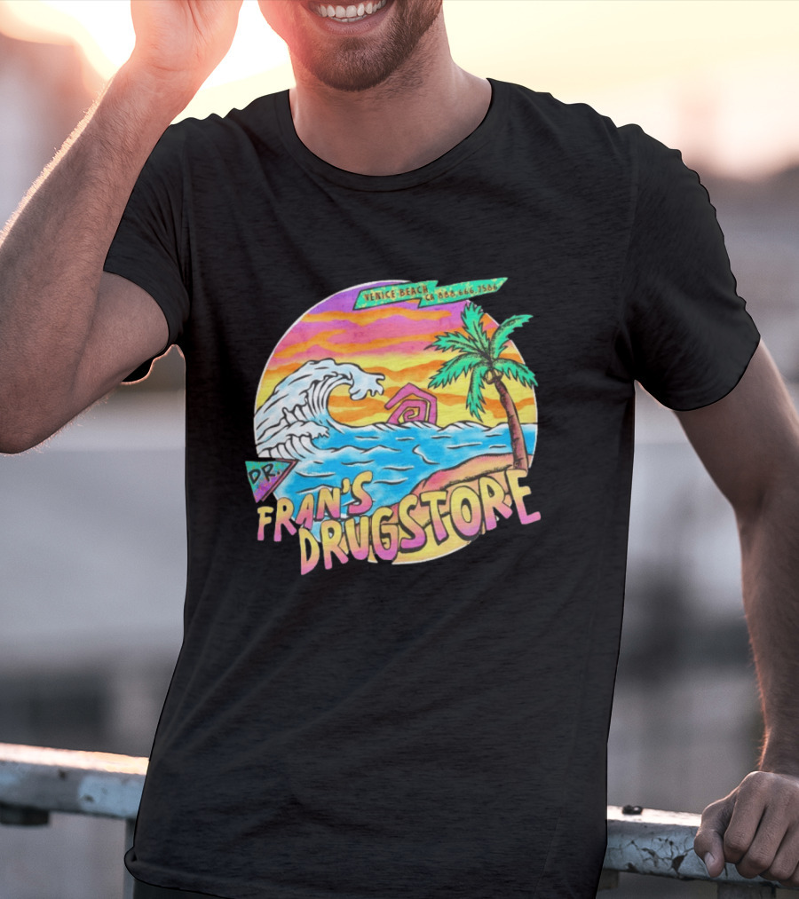 Venice Beach Dr. Fran's Drugstore Surf Wave Tropical Scene T-Shirt