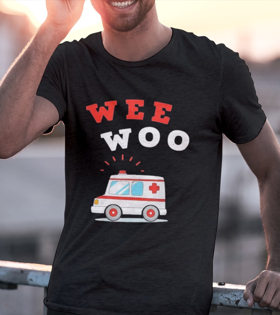 Wee Woo Cartoon Ambulance Emergency Vehicle Rescue Red And White T-Shirt