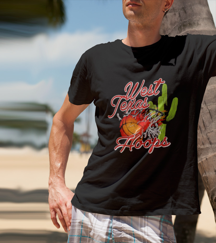 West Texas Hoops Flaming Basketball Desert Cactus Texas T-Shirt