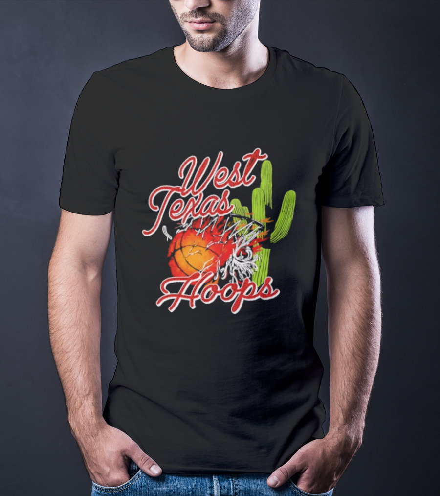 West Texas Hoops Flaming Basketball Desert Cactus Texas T-Shirt