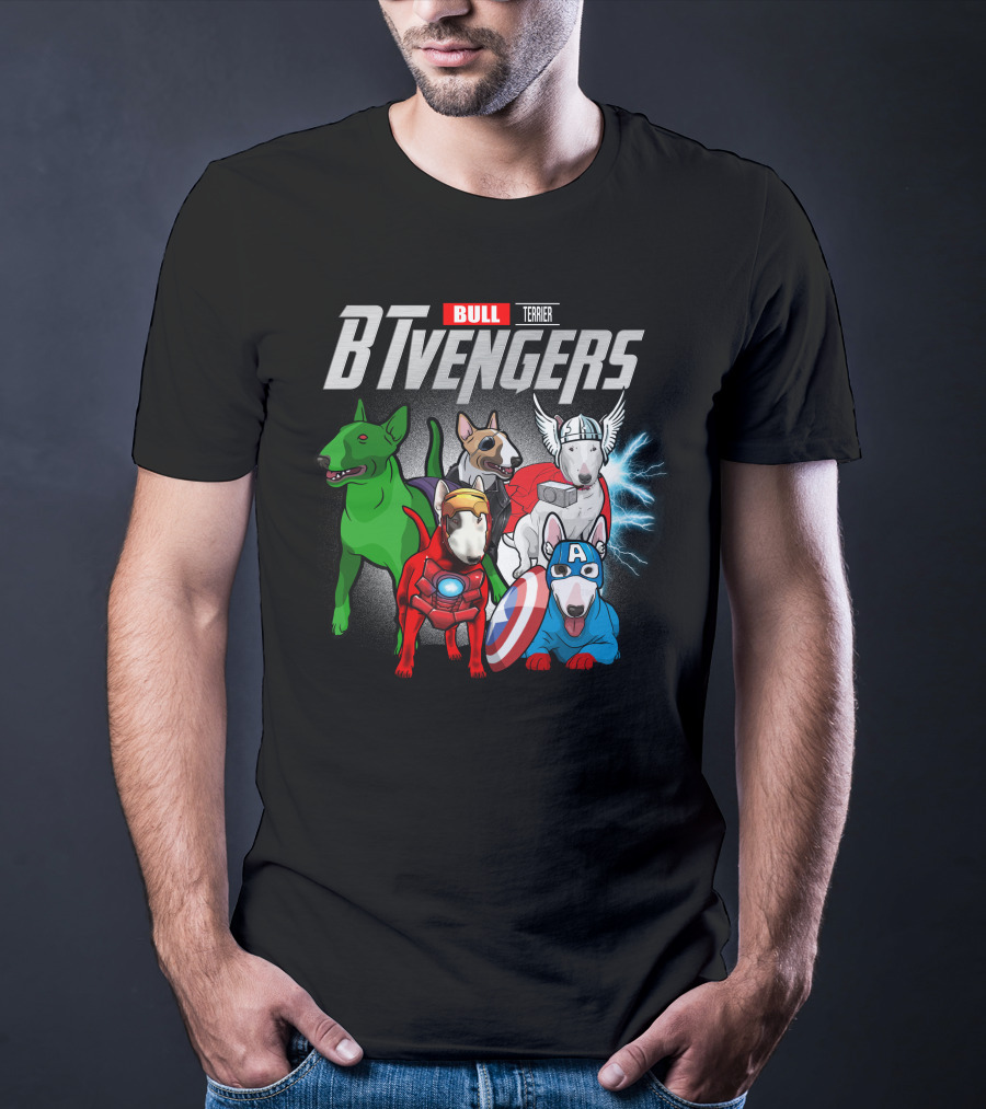 Bull Terrier BTvengers Superhero Dogs Ensemble T-Shirt