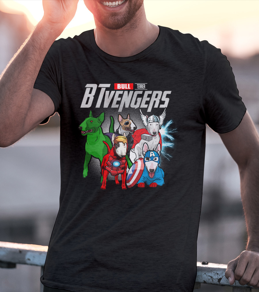 Bull Terrier BTvengers Superhero Dogs Ensemble T-Shirt