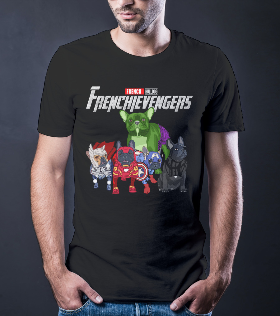 FRENCH Bulldog Frenchievengers Comic Heroes Dogs T-Shirt