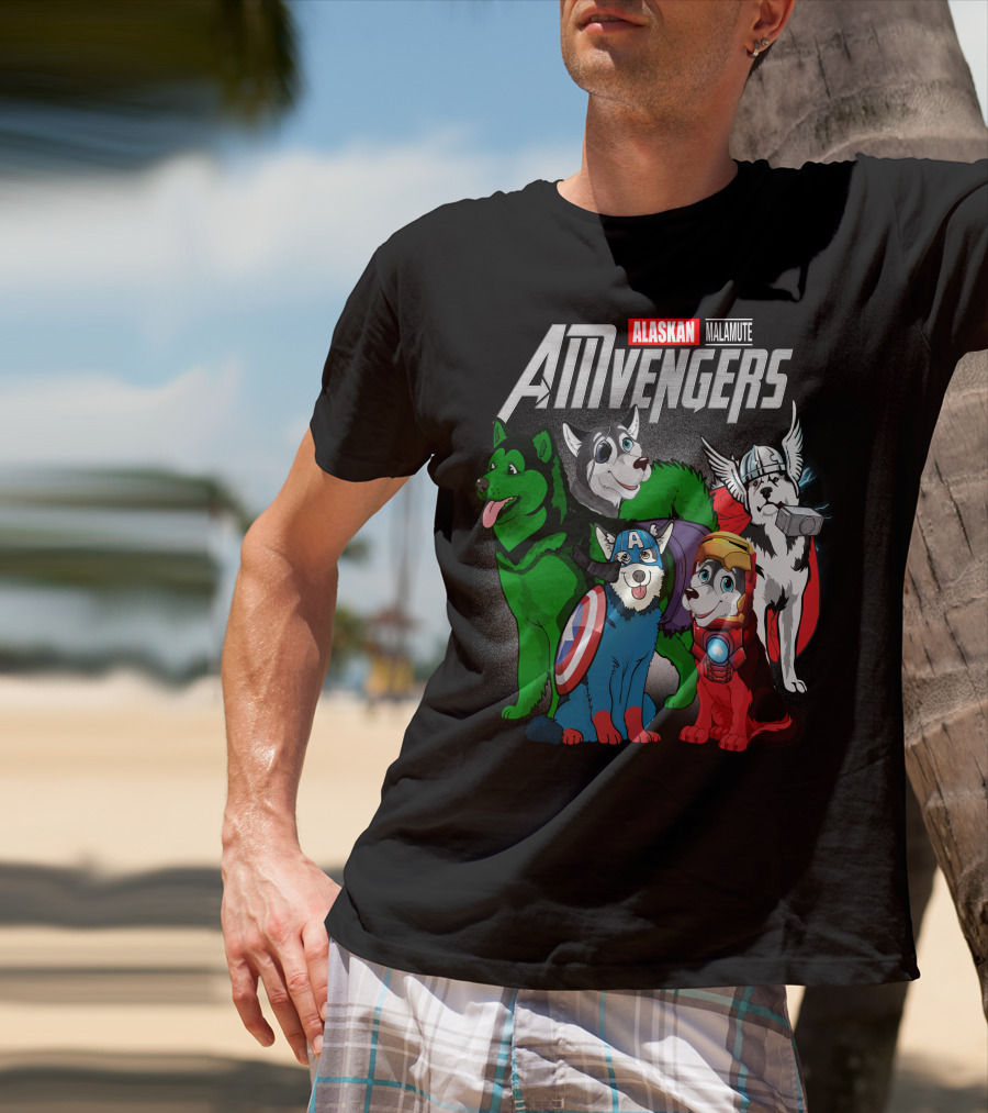 Alaskan Malamute AMvengers Superhero Dogs Assemble T-Shirt