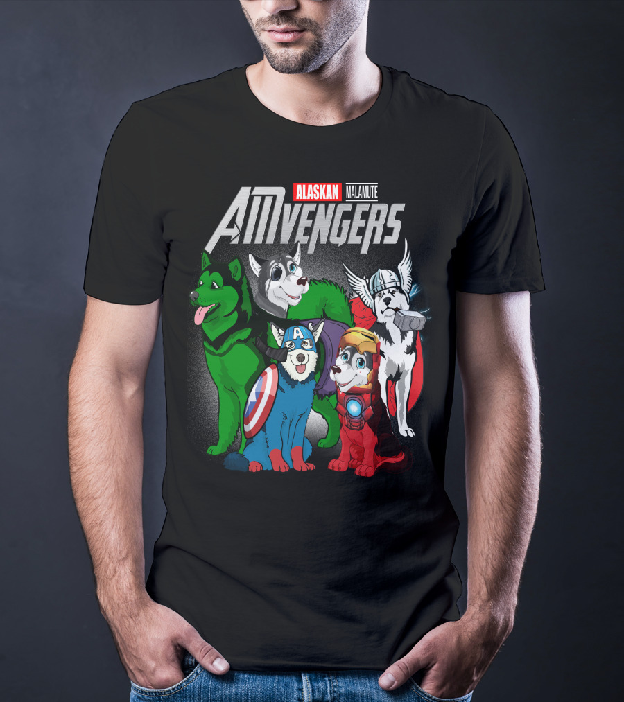 Alaskan Malamute AMvengers Superhero Dogs Assemble T-Shirt