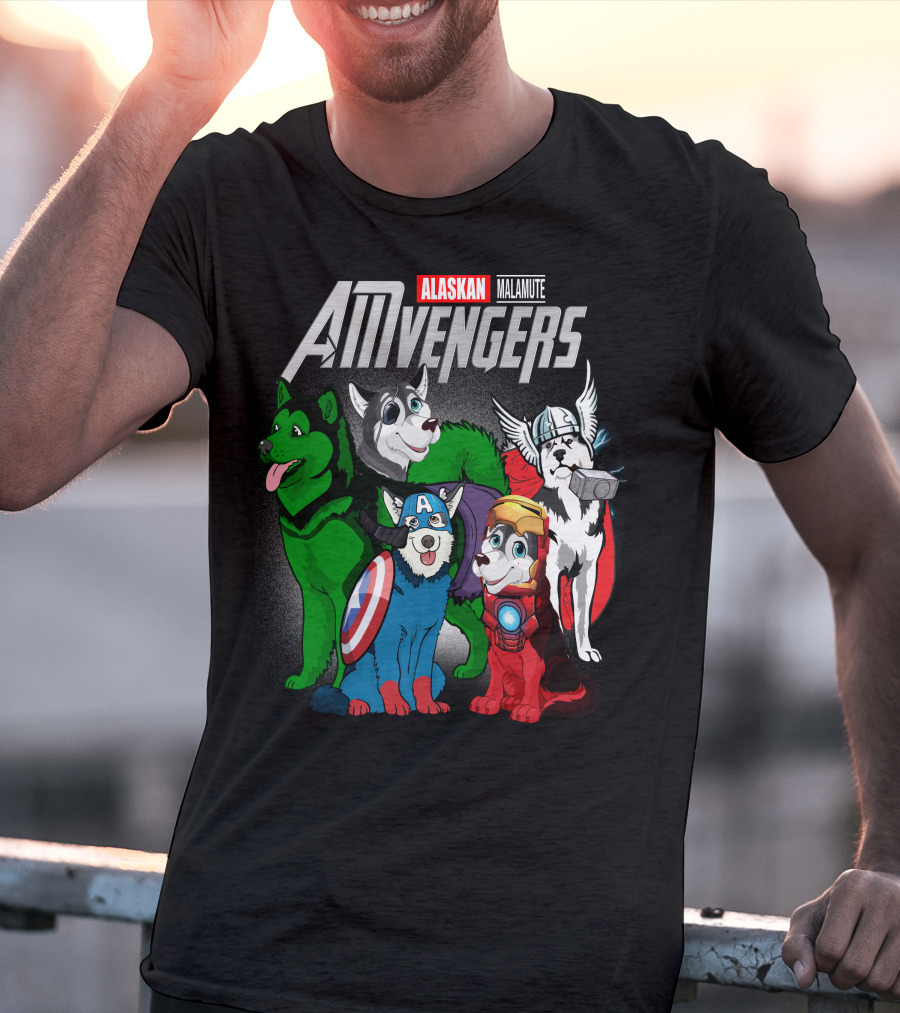 Alaskan Malamute AMvengers Superhero Dogs Assemble T-Shirt