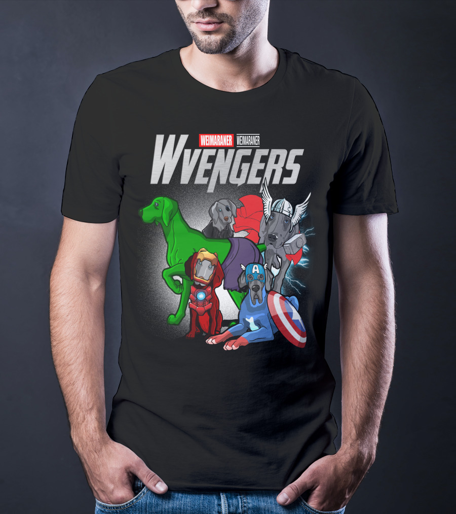 Weimaraner Wvengers Superhero Dog Group With Comic Elements T-Shirt