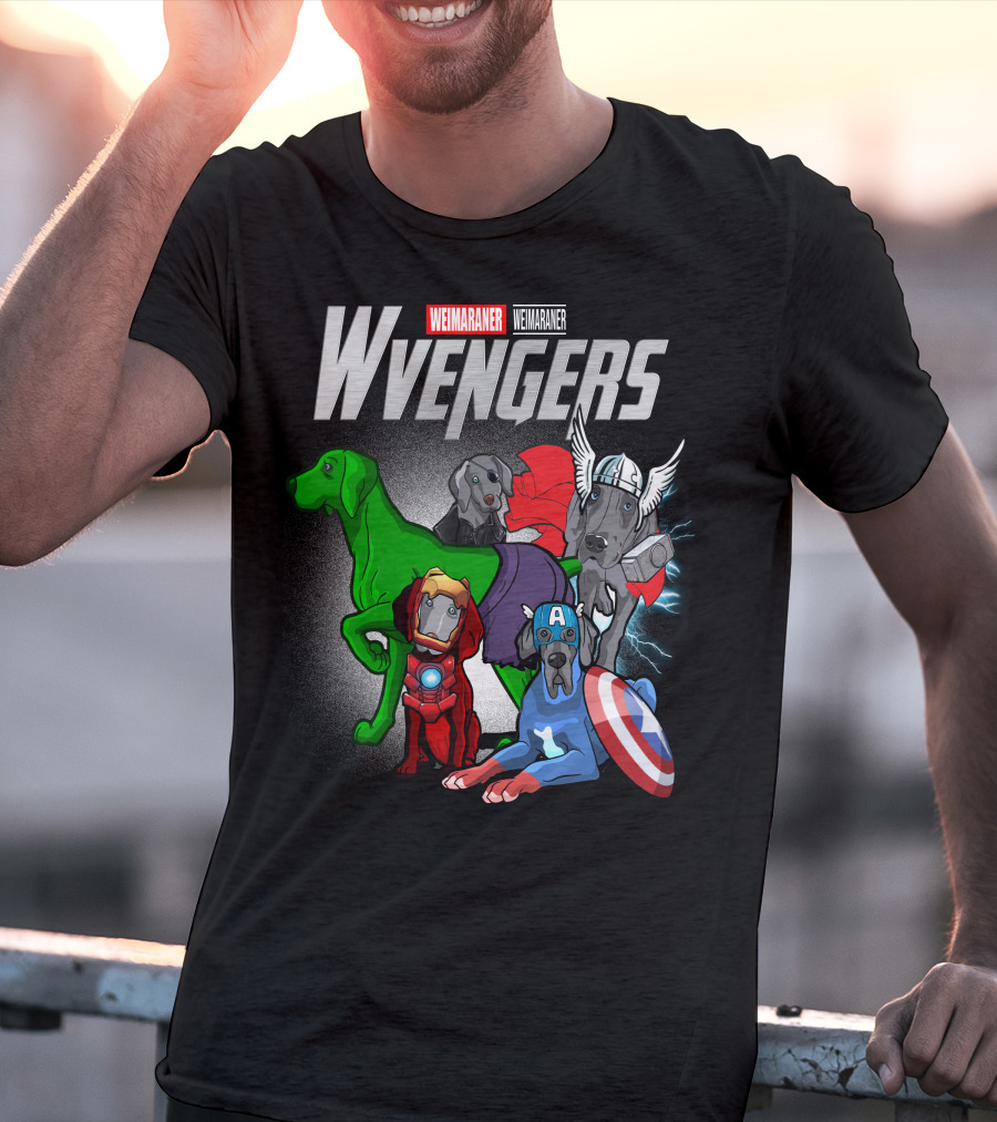 Weimaraner Wvengers Superhero Dog Group With Comic Elements T-Shirt