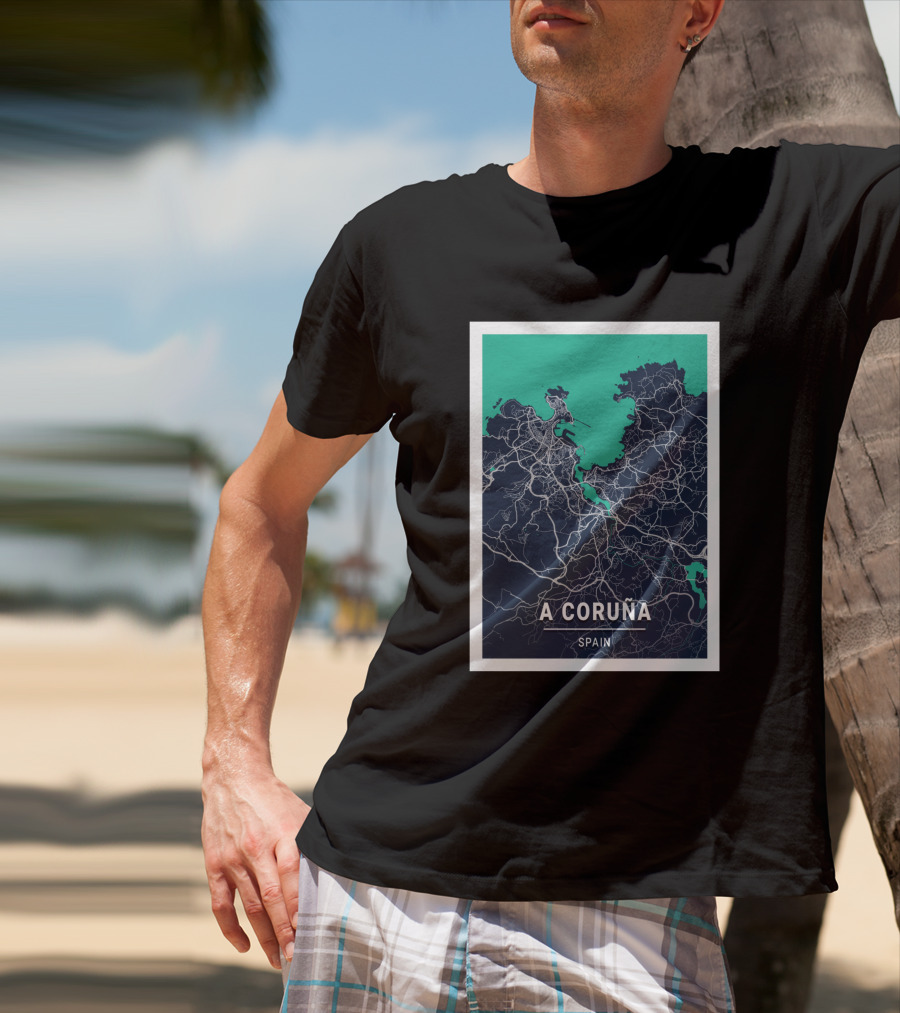 A Coruña Spain Blue Dark City Map Urban Streets And Landmarks T-Shirt