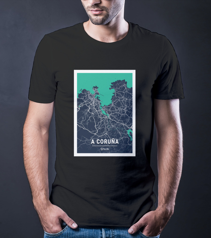 A Coruña Spain Blue Dark City Map Urban Streets And Landmarks T-Shirt
