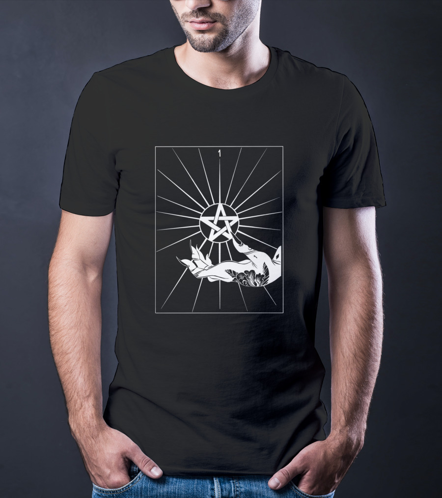 Ace Of Pentacles 1 Tarot Hand Symbol Vector Lines T-Shirt